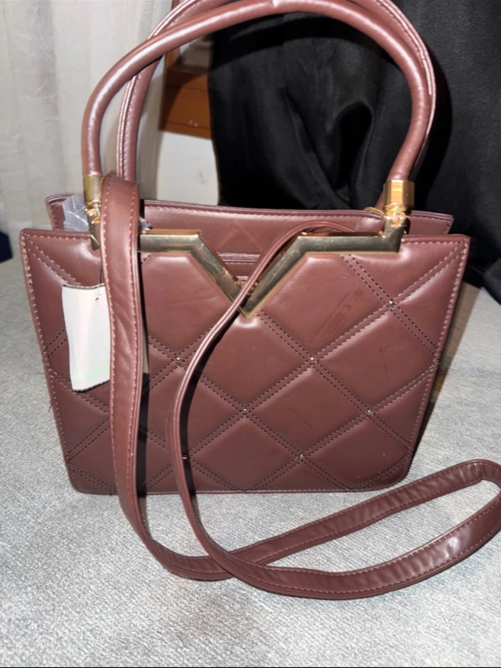 Quilted Brown Women's Top-Handle Handbag with Strap